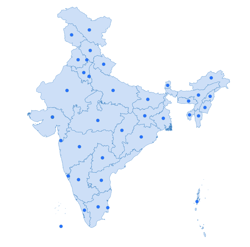 India Map showing PM Internship opportunities across all states and union territories